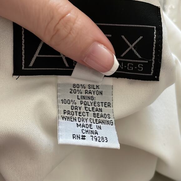 Vintage Y2K XL cottagecore formal long sleeve blouse white cream bead floral - Picture 8 of 8